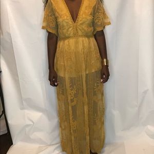 Mustard yellow maxi lace romper